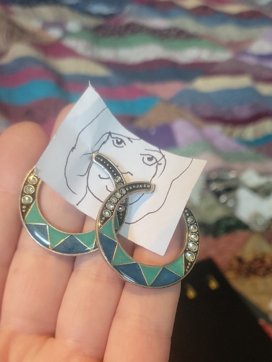 Jewelry - Handcrafted Blue-Green Crescent Hoop Earrings - Women Jewelry